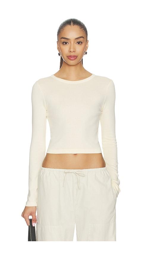 enza costa supima baby rib long sleeve cropped top in yellow. - size s (also in xs)