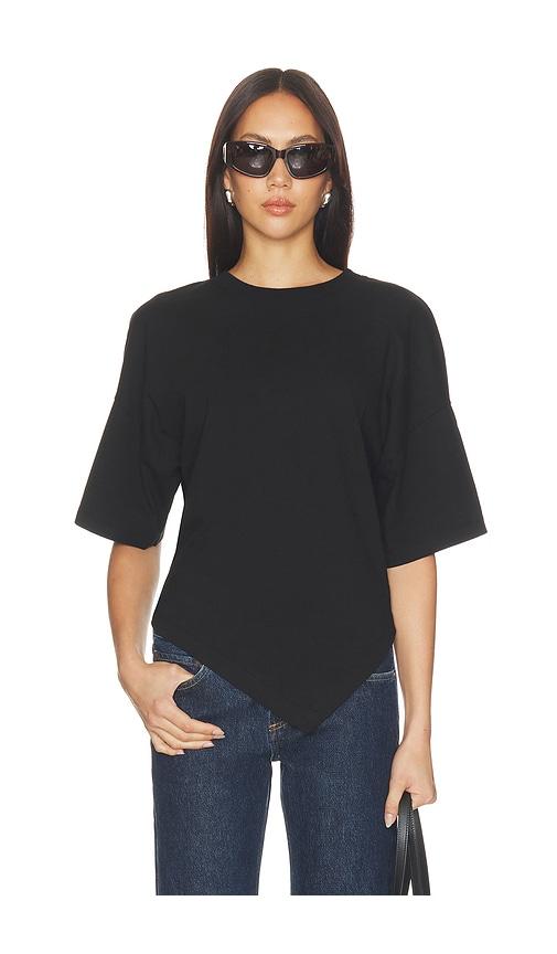 enza costa supima structured jersey assymetrical tee in black. - size l (also in xs, s, m)