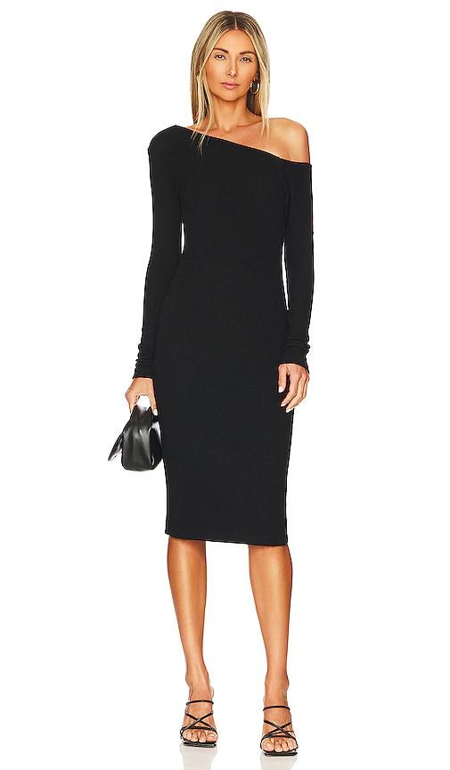 enza costa sweater knit slouch shoulder dress in black. - size m (also in xs, s, l)