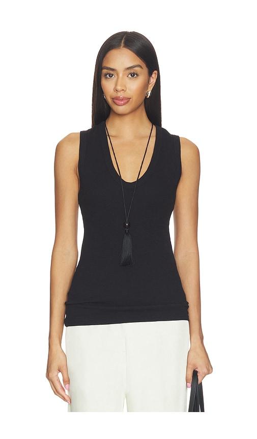 enza costa textured rib sleeveless u top in black. - size l (also in xs, s, m)