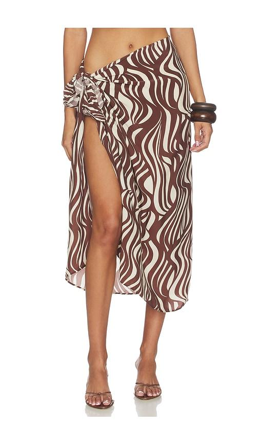 enza costa wave print sarong in brown.
