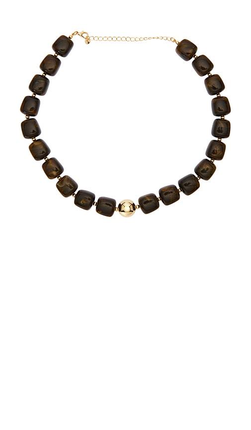 epifene chunky brown resin beaded necklace in brown.
