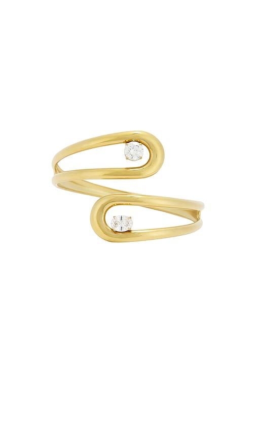 epifene crystal wrap around arm cuff in metallic gold.