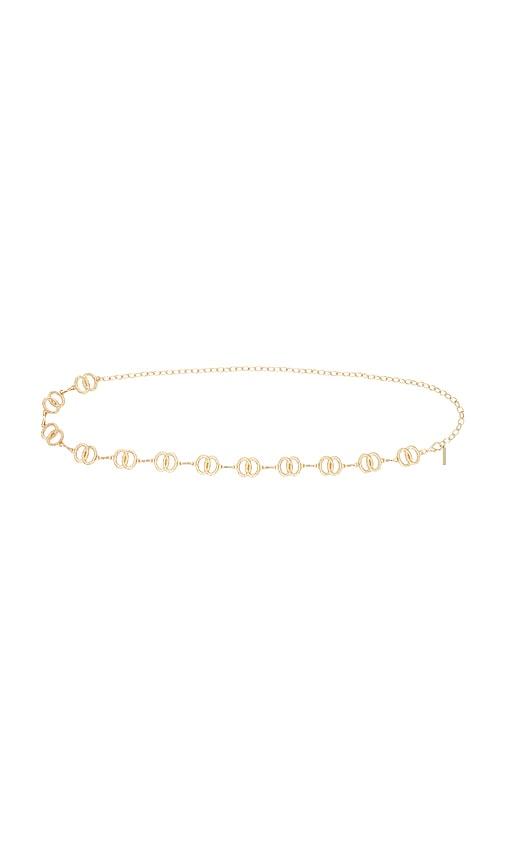 epifene double circle link chain belt in metallic gold.