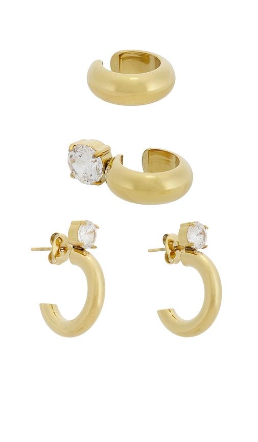 epifene mini hoop & earcuff set of 3 in metallic gold.