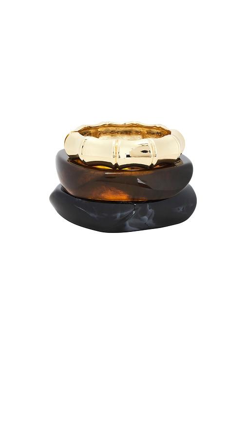 epifene resin & gold bangles set of 3 in brown.