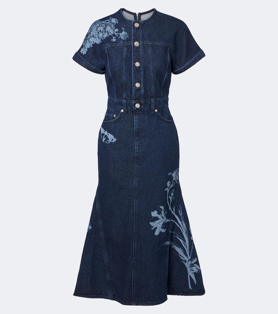 erdem printed denim midi dress