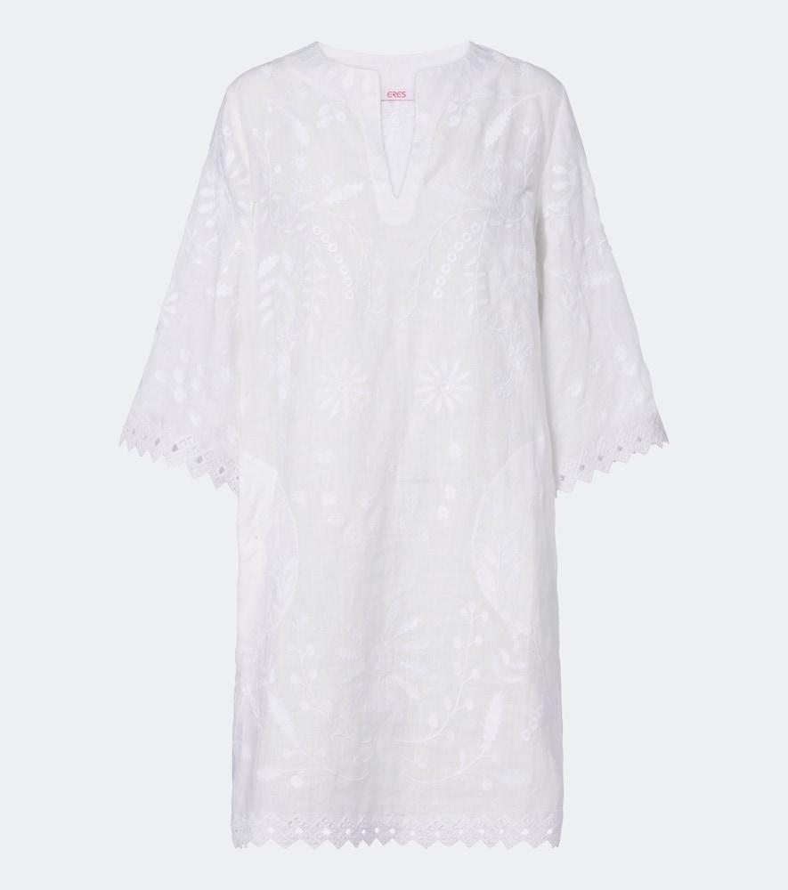 eres aigue-marine embroidered linen minidress
