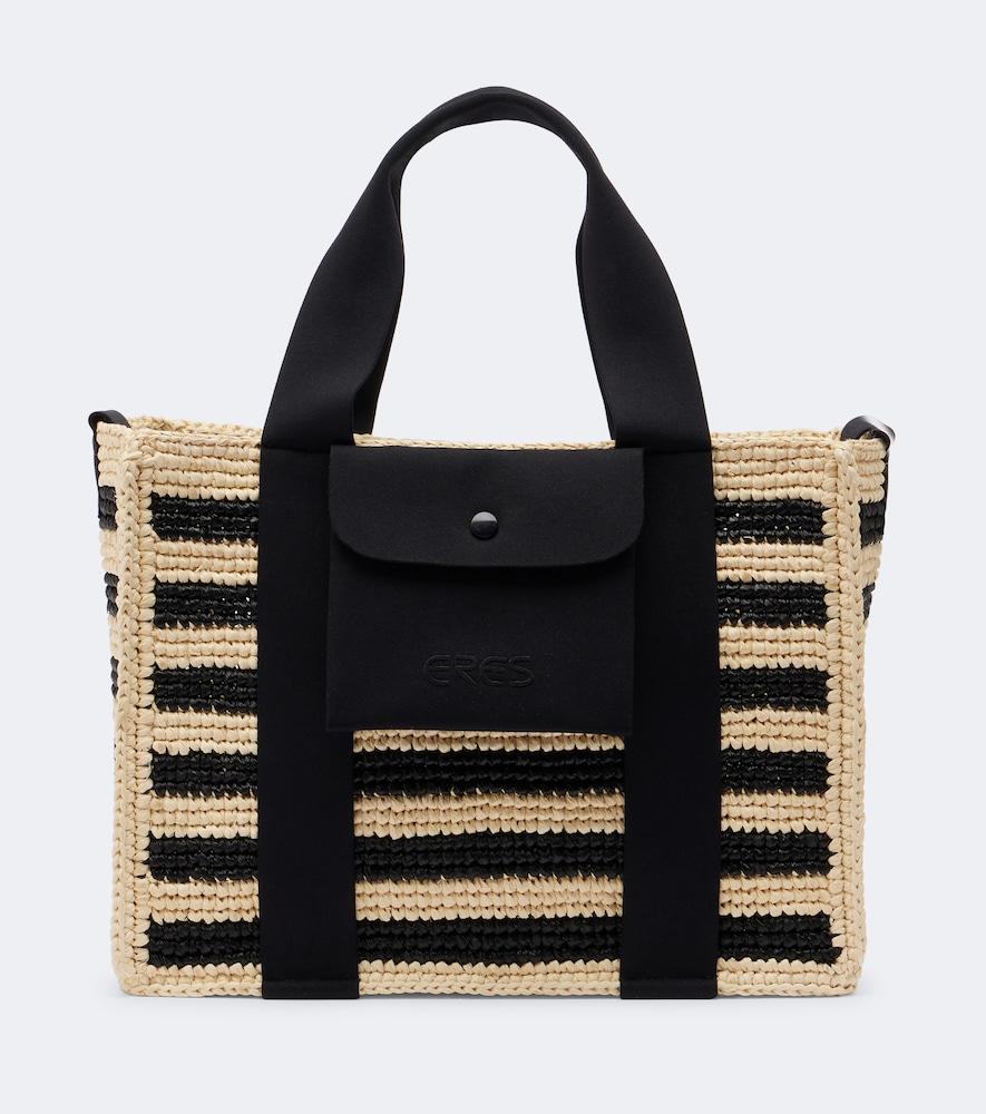 eres voyageur mini raffia top-handle bag