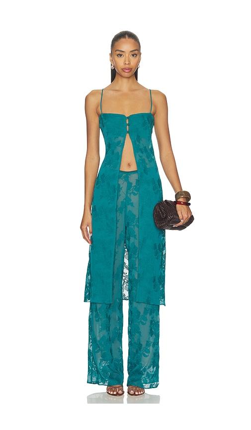 especia aryana bloom blouse top in teal. - size l (also in m)