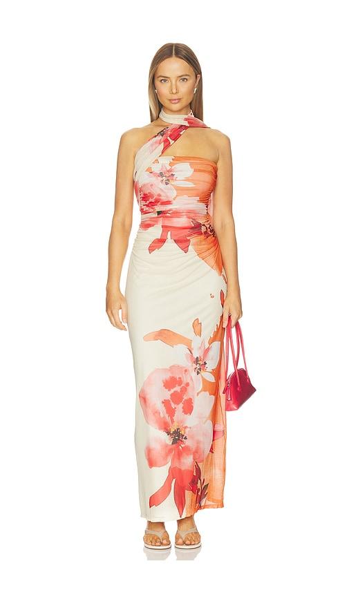 especia mai-tai long dress in orange. - size l (also in m, s, xs)