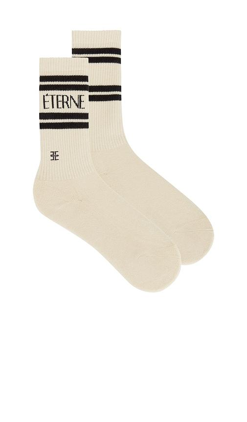 eterne cotton logo sport sock in cream.