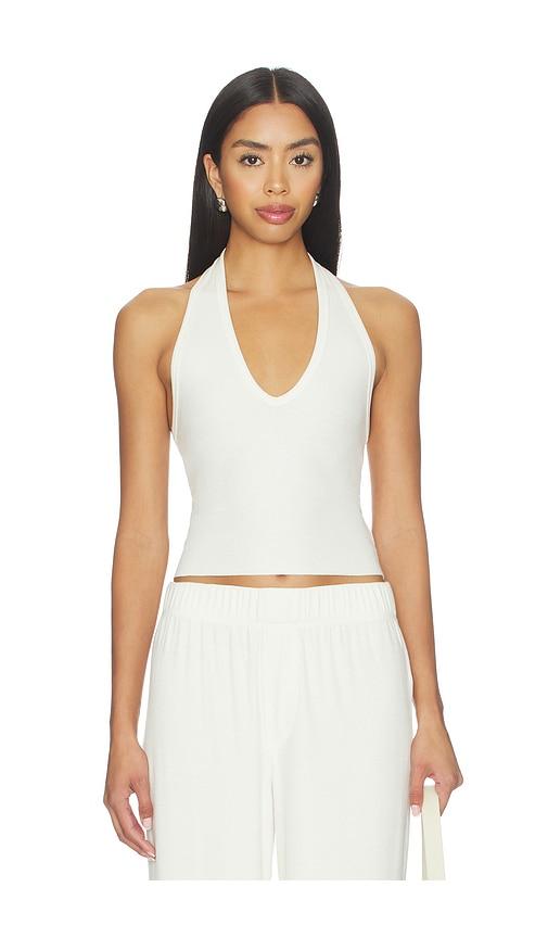 eterne cropped halter top in cream. - size l (also in m)