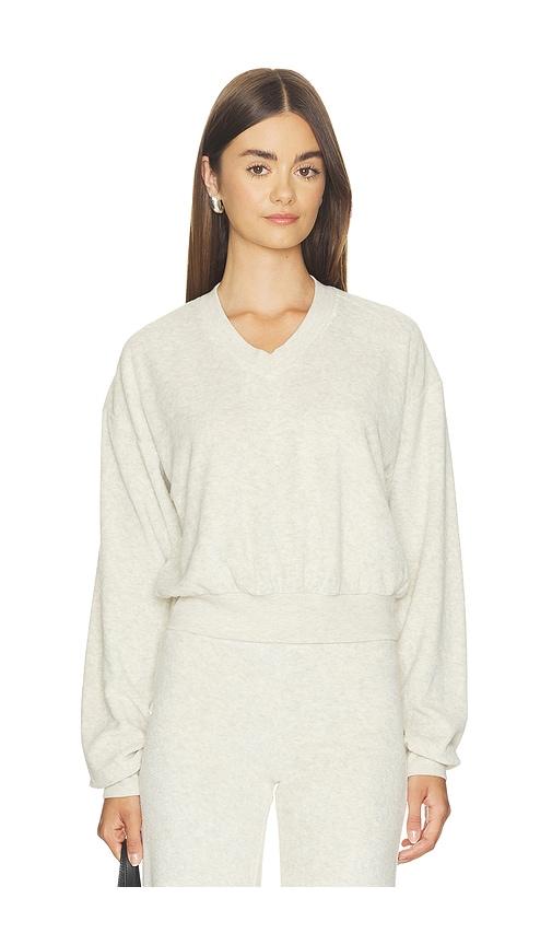 eterne cropped v-neck sweatshirt in light grey. - size l (also in m, s, xl, xs)