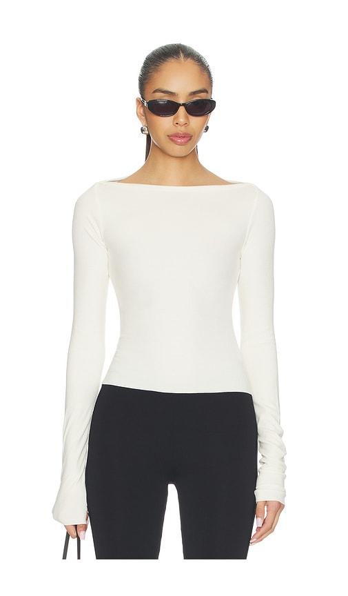 eterne long sleeve boatneck top in cream. - size l (also in m, s, xl)