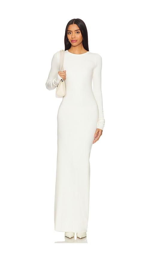eterne long sleeve crewneck maxi dress in cream. - size l (also in m)