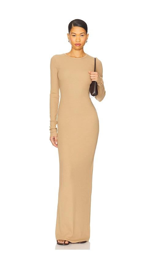 eterne long sleeve crewneck maxi dress in taupe. - size m (also in s, xl)