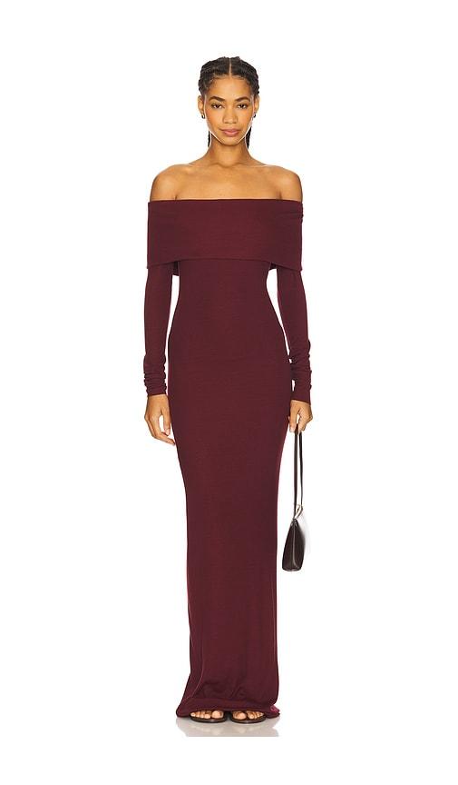 eterne long sleeve off-shoulder butter rib maxi dress in wine. - size s (also in xs)