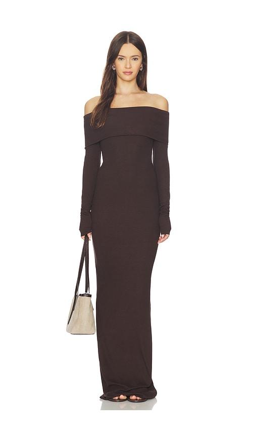 eterne long sleeve off shoulder maxi dress in chocolate. - size m (also in s, xs)