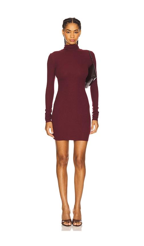 eterne long sleeve turtleneck butter rib mini dress in wine. - size l (also in xl)
