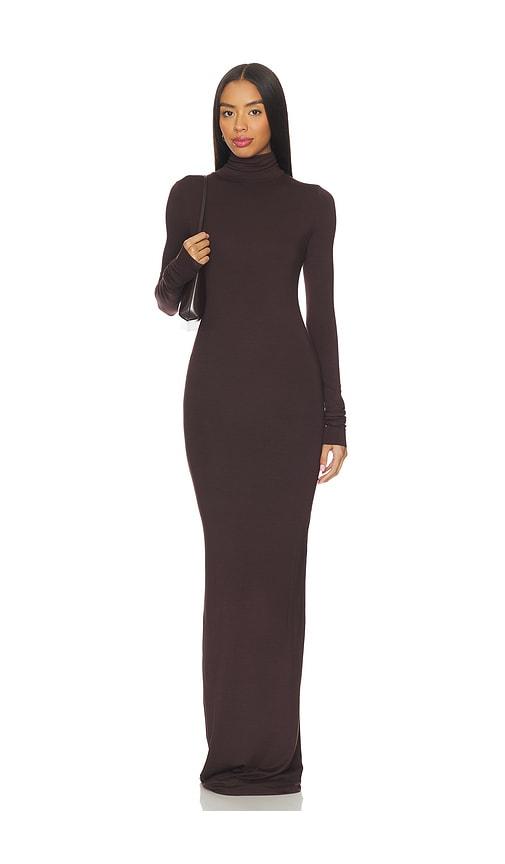 eterne long sleeve turtleneck soft jersey maxi dress in brown. - size m (also in xs, xl)