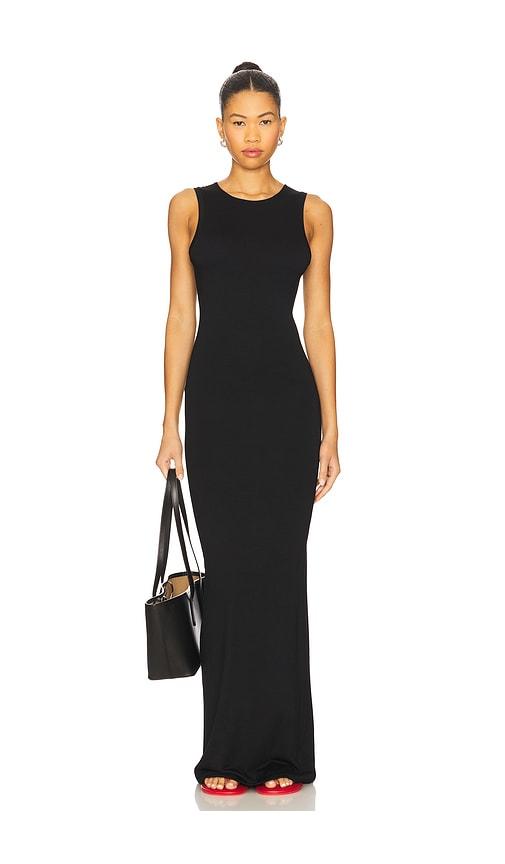 eterne sleeveless crewneck soft jersey maxi dress in black. - size l (also in xs, m)