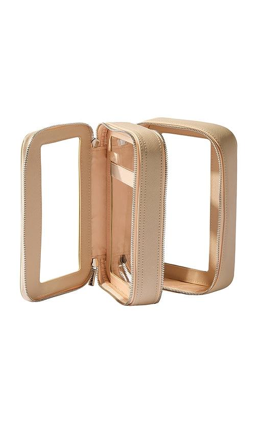 etoile collective clear makeup travel case in beige.