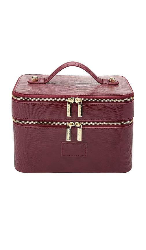 etoile collective duo vanity case in burgundy lizard print.