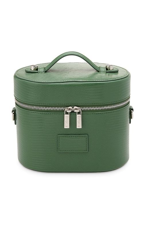 etoile collective oval toiletry case in moss lizard print.