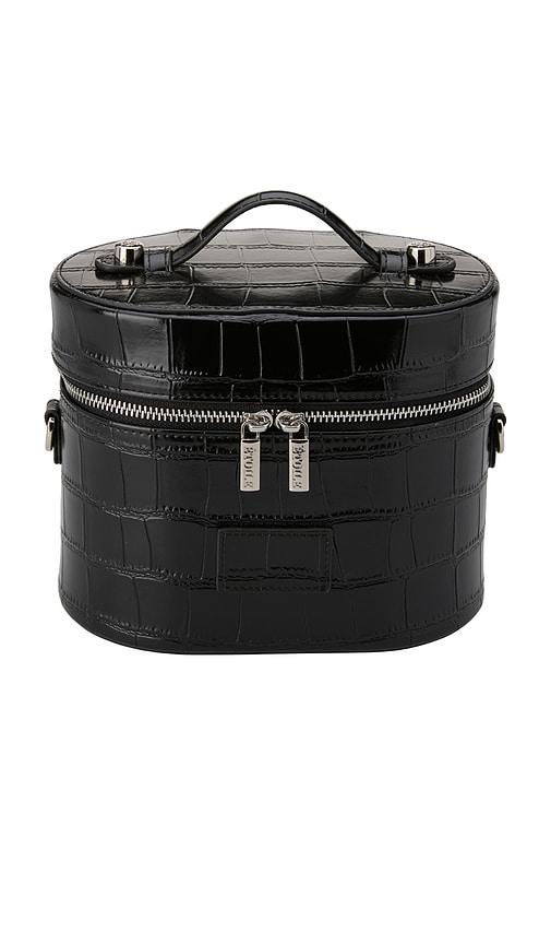 etoile collective oval toiletry case in noir croc.