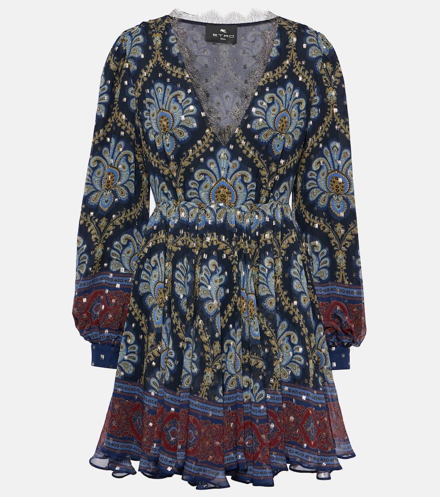 etro balloon-sleeve silk jacquard minidress