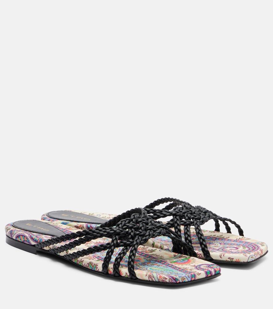 etro canvas-trimmed printed leather slides