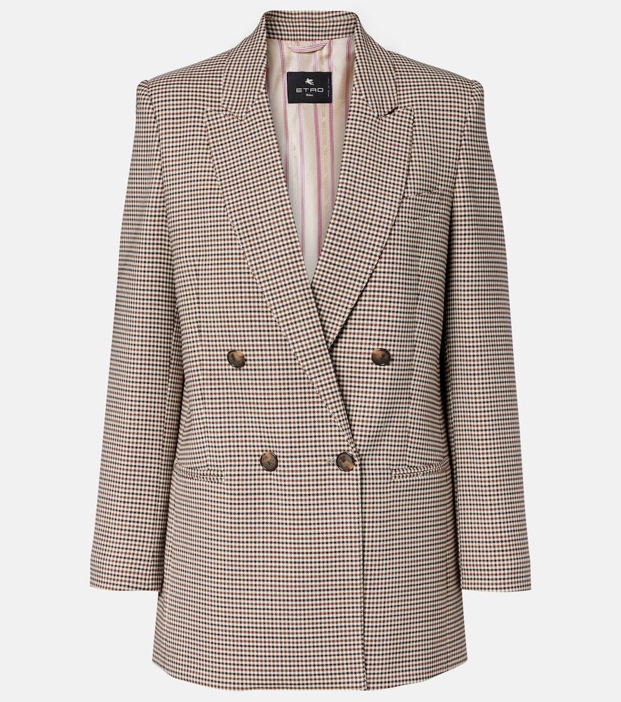 etro checked double-breasted wool-blend blazer