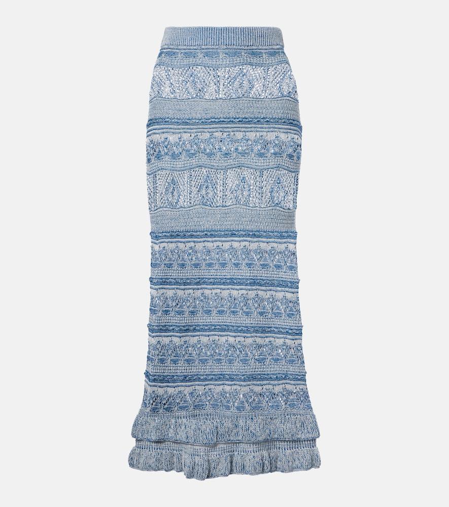 etro crochet ruffled cotton midi skirt
