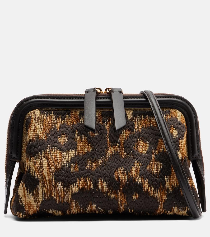 etro doc leather-trimmed raffia-effect crossbody bag