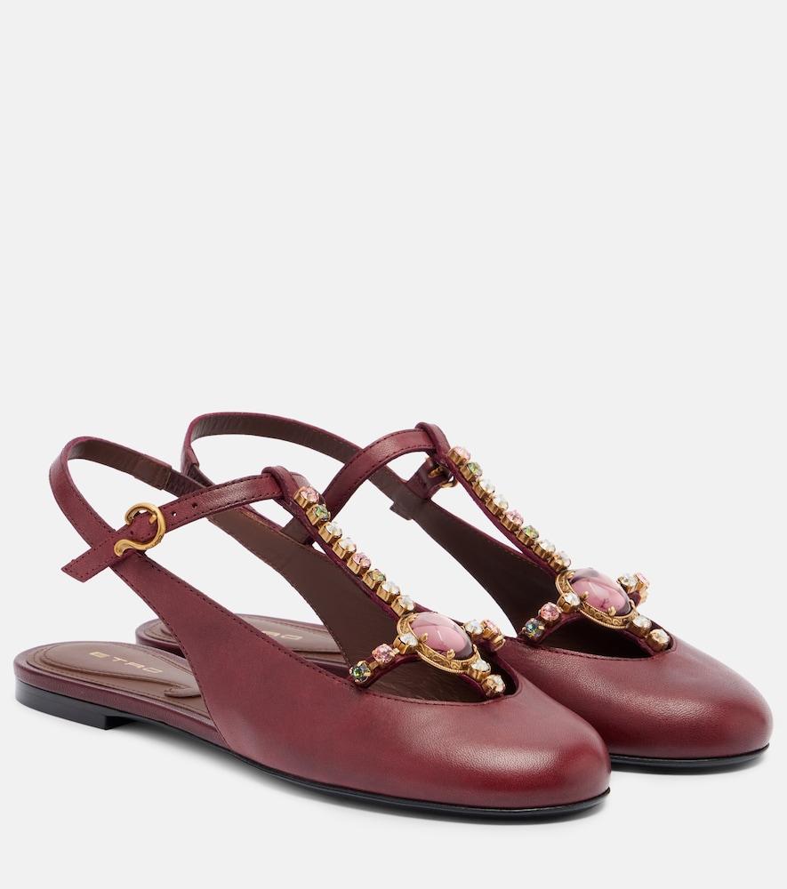 etro embellished leather slingback flats