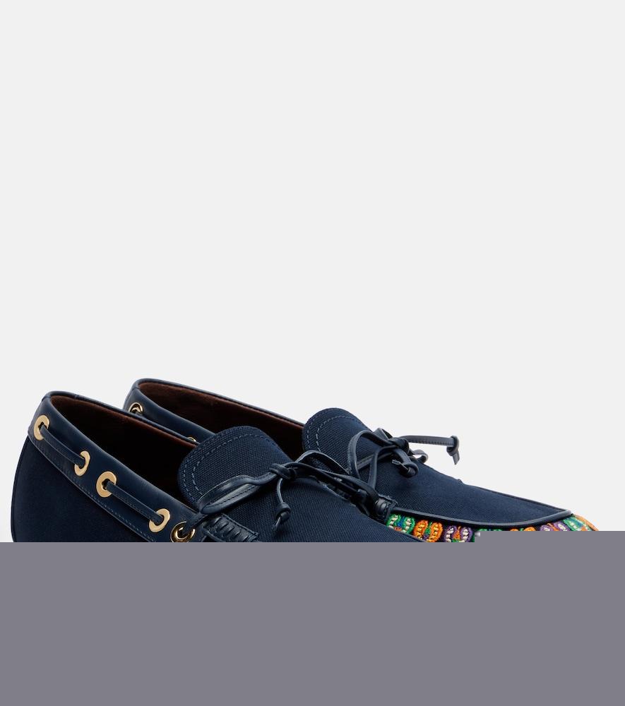 etro embroidered canvas boat shoes