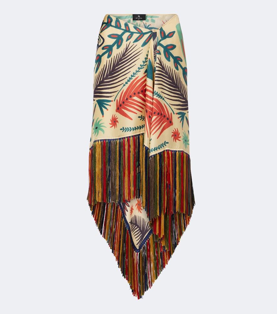etro fringed printed asymmetric silk midi skirt