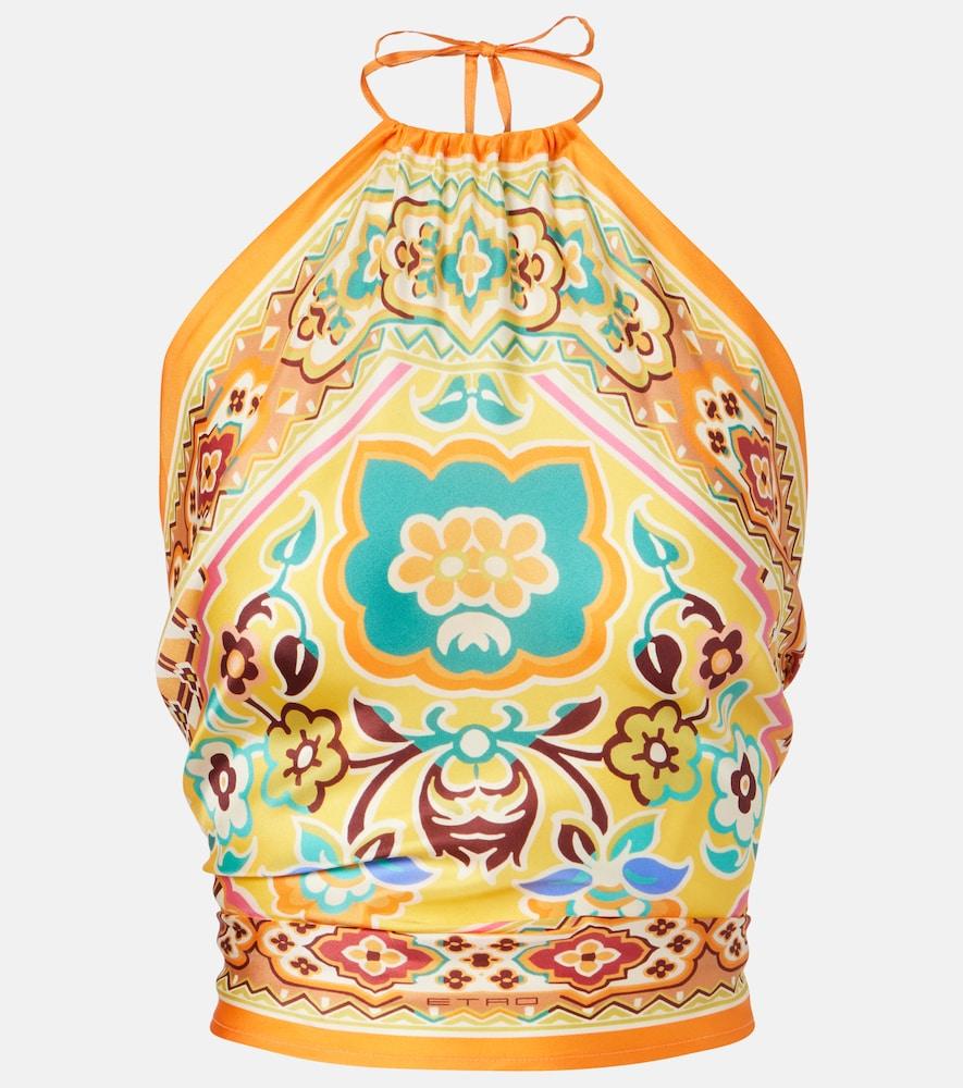 etro halterneck printed silk top
