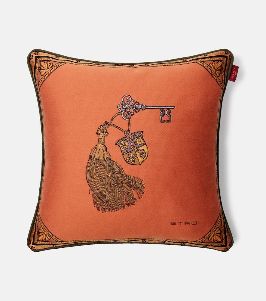 etro herald embroidered cotton-blend cushion