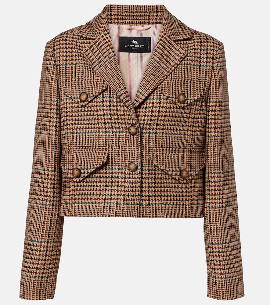 etro houndstooth cropped wool blazer