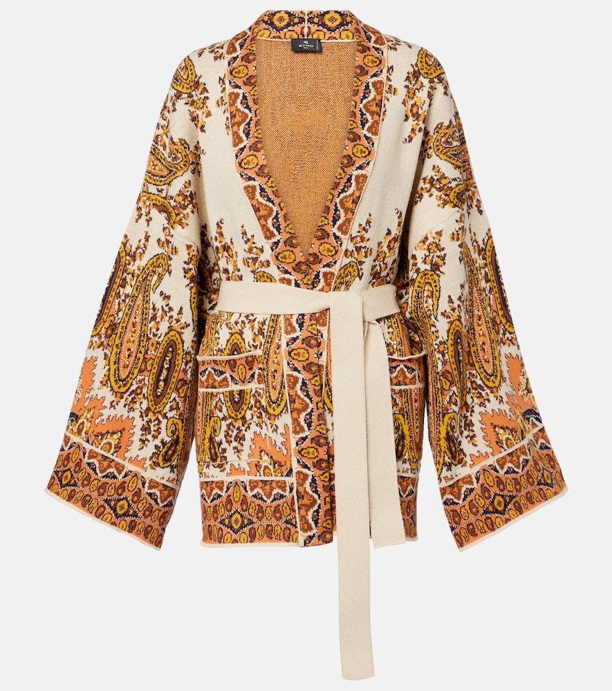 etro jacquard cotton-blend wrap cardigan