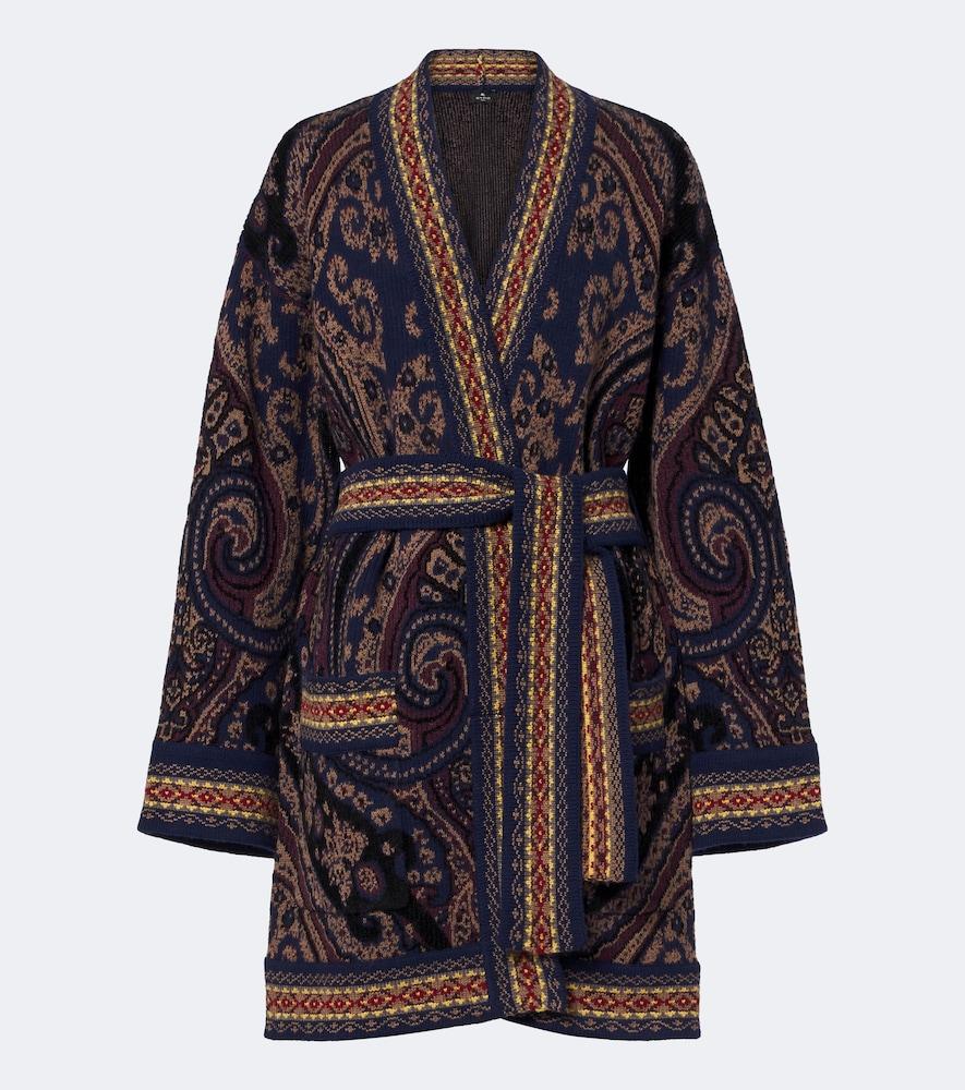 etro jacquard wool-blend wrap cardigan