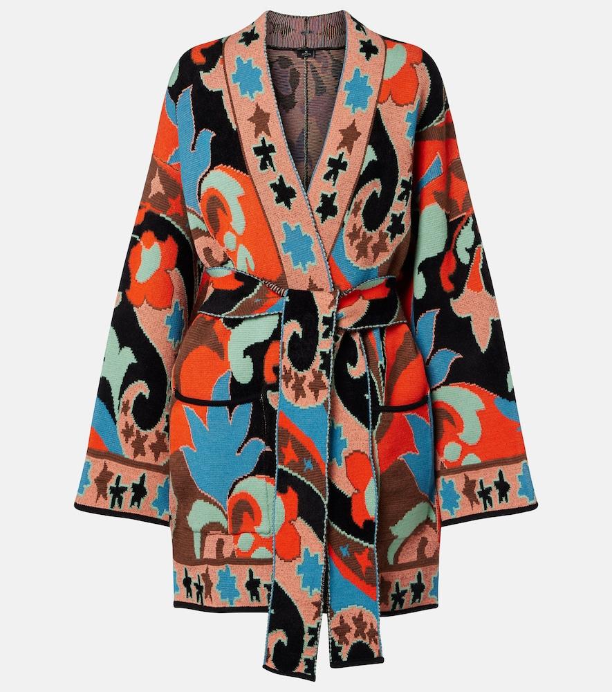 etro jacquard wool-blend wrap cardigan