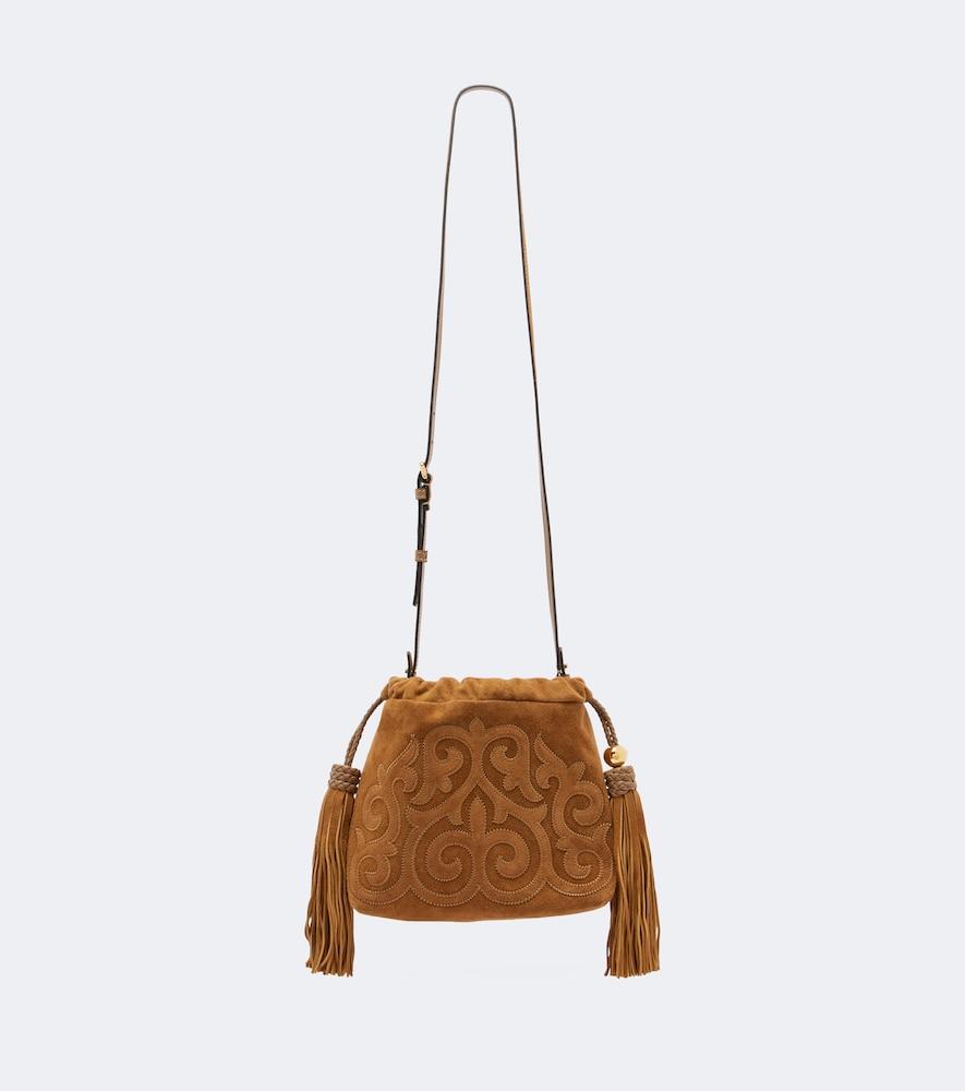 etro kalispera small embroidered suede clutch