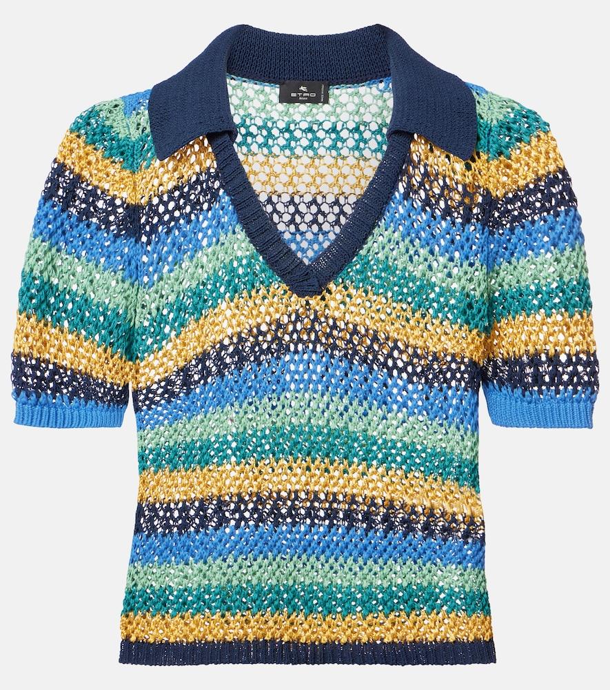 etro knitted striped cotton-blend crop top