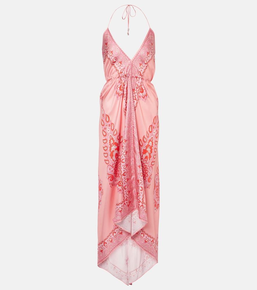 etro paisley asymmetric silk midi dress