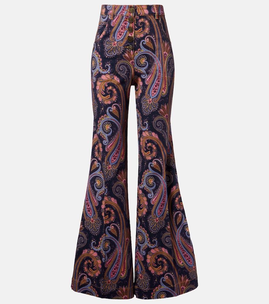 etro paisley cotton-blend flared pants