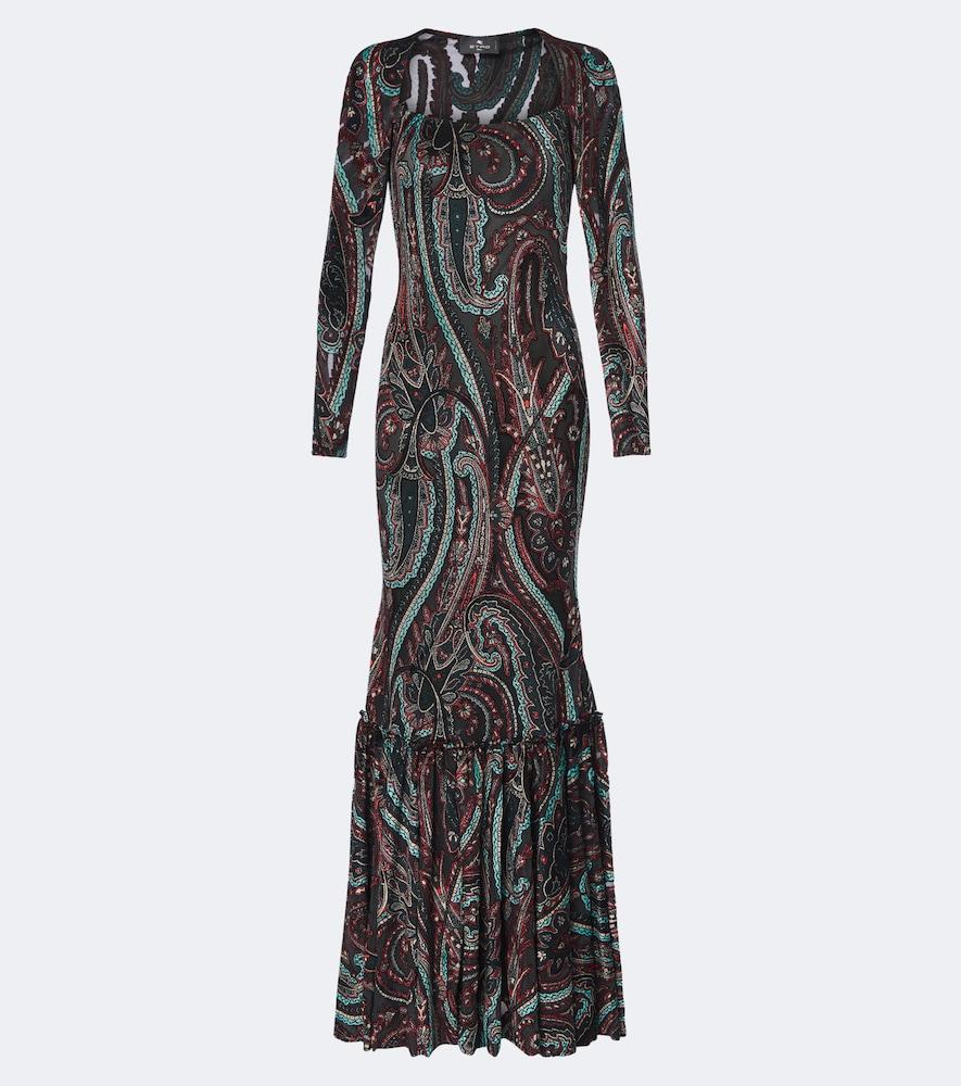 etro paisley jersey and chenille gown