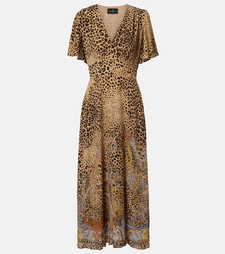 etro paisley leopard-print midi dress